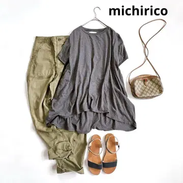 michirico 백 로고 오버 사이즈 티셔츠 튜닉 길이 F 일본제