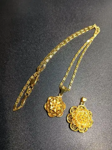 18K 금 도금 골드 꽃 디자인 목걸이 2개 세트