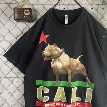 멕시코제 핏불 티셔츠 개 개 빅 프린트 블랙 L