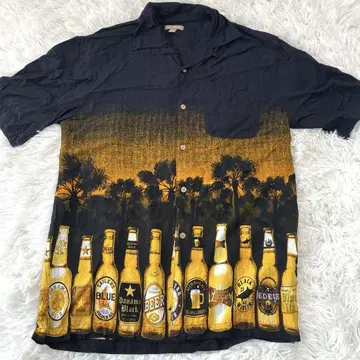 George 알로하 셔츠 올 패턴 맥주 블랙 해외 구제 의류