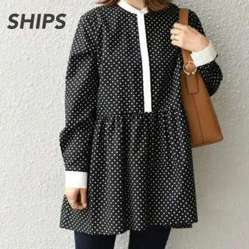 새상품급 SHIPS 쉽스 세탁 가능한 브로드 페플럼 도트 블라우스