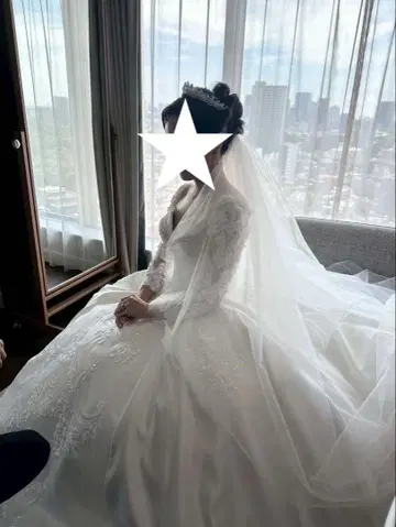 웨딩 베일 롱 2층 꽃무늬 레이스