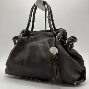 FURLA 훌라 가죽 태슬 뜨개질 숄더백 다크 브라운