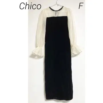 0359 Chico 치코 새상품 블랙 벨벳 쉬폰 롱 원피스