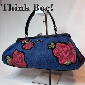 새상품급 Think Bee! 핸드백 가마구치 데님 장미 자수