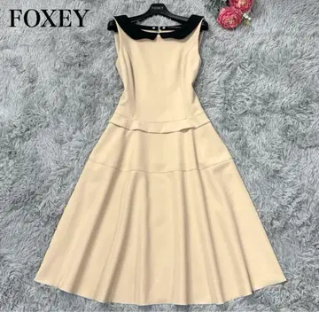 FOXEY 폭시 카라 부착 플레어 원피스 드레스 스트레치 베이지 38