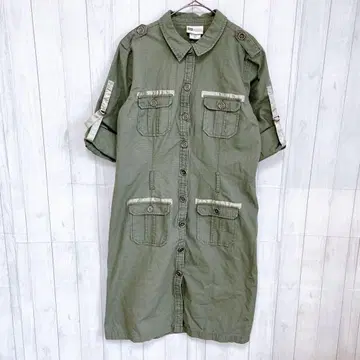 오센틱 면 100% 셔츠 원피스 밀리터리 무릎 기장 긴팔 겉옷