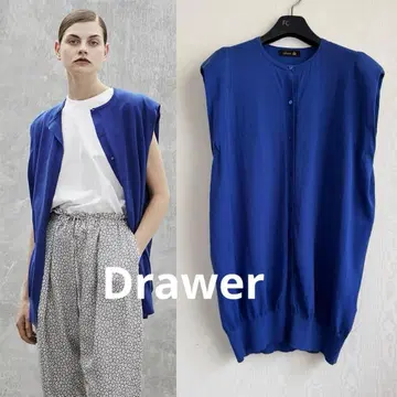 여름 코디 Drawer 16G 코튼 천축 슬리브리스 가디건 드로어 파랑