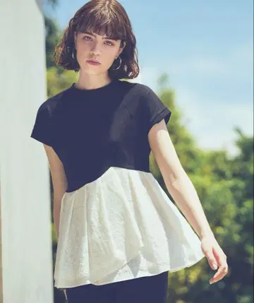 Ruirue Boutique 레이스 페플럼 절개 티셔츠