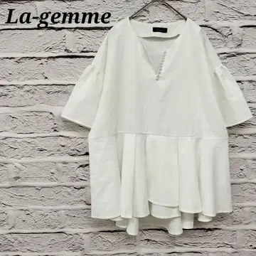 R5066 라지엠 펄 키넥 반팔 블라우스 페플럼 플레어 화이트