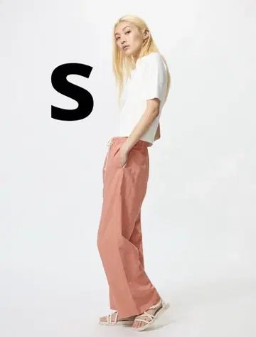 새상품 린넨 블렌드 이지 팬츠 S 라이트 오렌지 유니클로