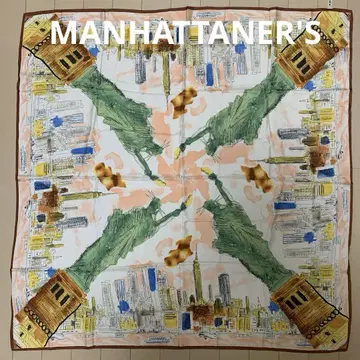 새상품급 MANHATTANER'S 실크 스카프 대형 올 패턴 자유의 여신
