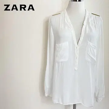 ZARABASIC 자라 베이직 새틴풍 밀리터리 디자인 블라우스 화이트