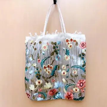 꽃 자수 튤 백 플라워 토트백 서브 백 꽃 자수 잡화 한국