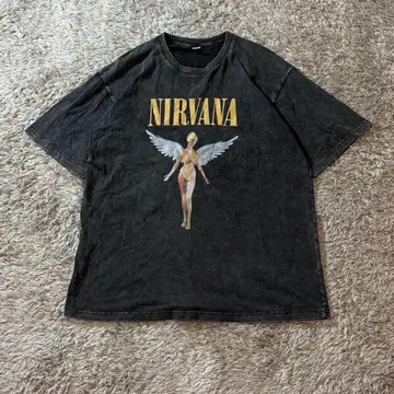 닐바나 NIRVANA 빈티지 가공 프론트 프린트 밴딩 T