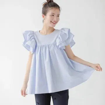 새상품급 fitmore ZOZO 한정 컬러 엔젤 슬리브 블라우스 블루