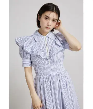 rienda 프론트 지퍼 하프 슬리브 셔츠 원피스