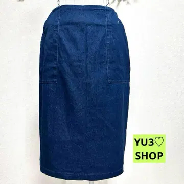 YECKA VECKA 무릎 기장 타이트 스커트 F 데님 블루 코튼 혼방