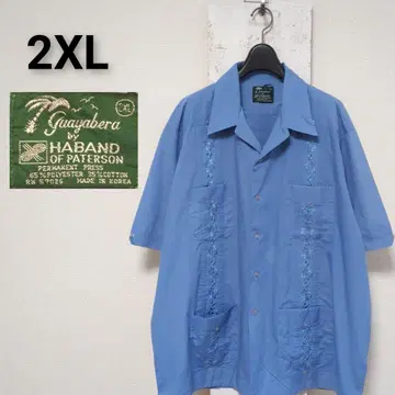 구제 의류 HABAND 가이아베라 쿠바 셔츠 블루 멕시코 2XL