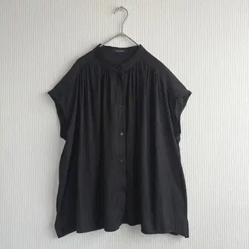 언타이틀 블라우스 개더 블랙 빅 사이즈 세탁 가능 UNTITLED