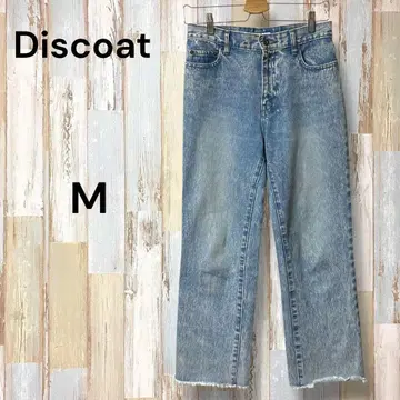 디스코트 스트레이트 데님 팬츠 케미컬 워시 프린지 블루 M