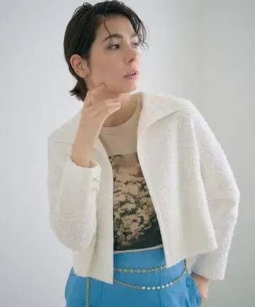 ANAYI 아나이 카라미 트위드 자켓 화이트 36