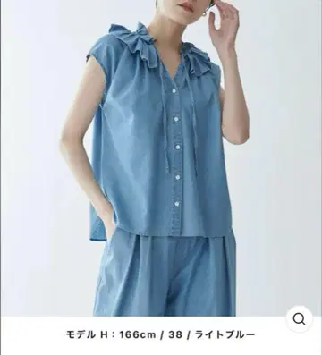 텐셀 데님 슬리브리스 블라우스 데님 플레어 스커트 세트업