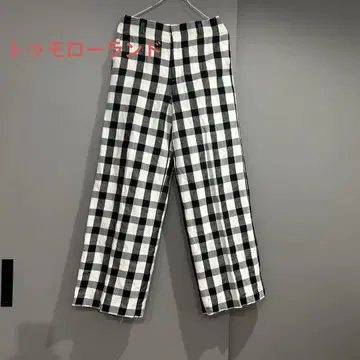 투모로우랜드 깅엄 체크 팬츠 린넨 실크