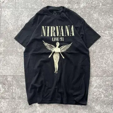 남성용 구제 의류 NIRVANA 블랙 티셔츠 프린트 검정