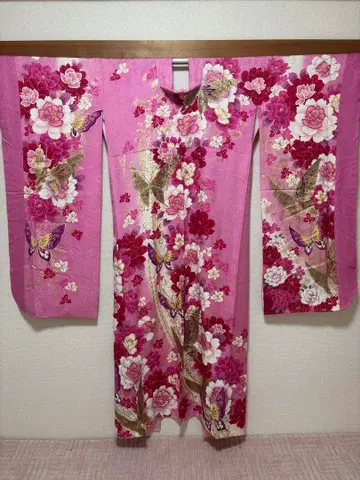 가격 대폭 인하 대중연극 일본무용 후리소데 핑크 나비 기모노