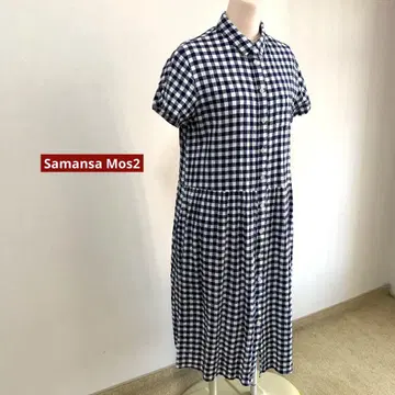 Samansa Mos2 블록 체크 셔츠 원피스 네이비 F