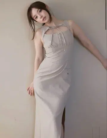 앤드메리 네비 리본 롱 드레스