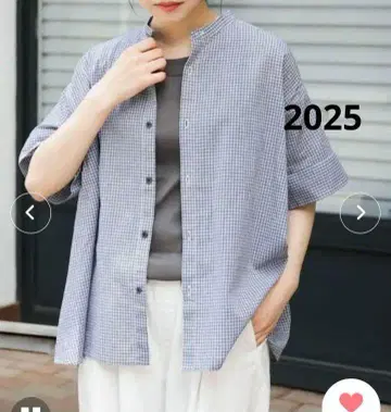 와이드 5부 소매 셔츠 체크