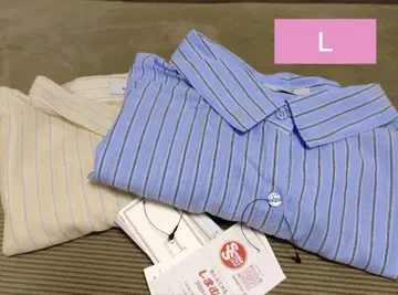 시마무라/노조미 씨 콜라보 거즈 스트라이프 셔츠 L 블루 베이지
