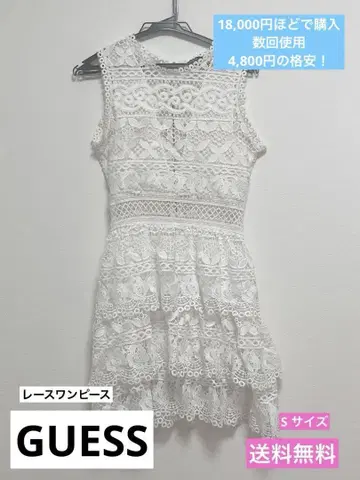 지유 GUESS 화이트 레이스 슬리브리스 미니 원피스