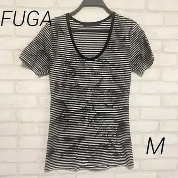 후가 FUGA 스트라이프 보더 티셔츠 반팔 안료 가공 size44