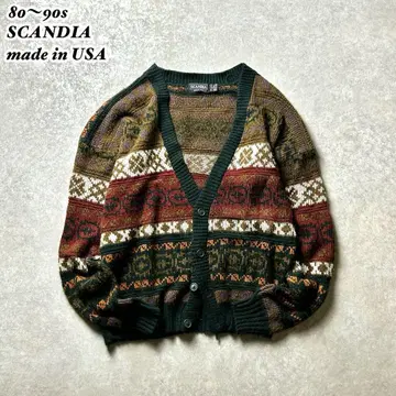 80~90년대 SCANDIA 네이티브 무늬 아크릴 니트 가디건 USA제