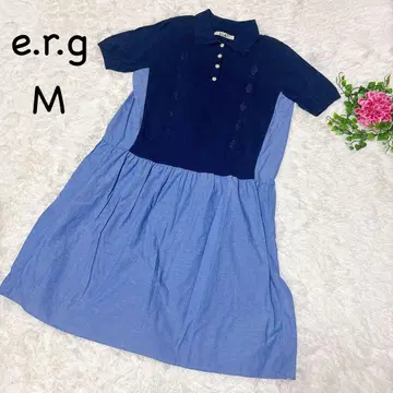 ERG M 블루 계열 폴로 셔츠 원피스 하프 버튼 바이컬러