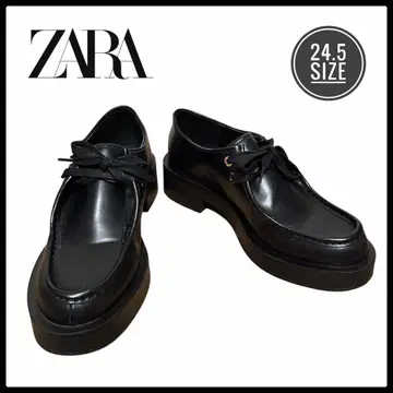 ZARA 자라 통굽 티롤리안 신발 레이스업 가죽 로퍼 블랙