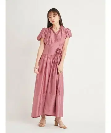SNIDEL 허리 리브 시어 원피스 핑크 카슈쿨 스키퍼