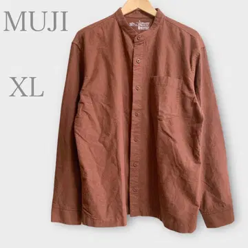 MUJI 플란넬 셔츠 밴드 카라 브라운 XL 가을/겨울