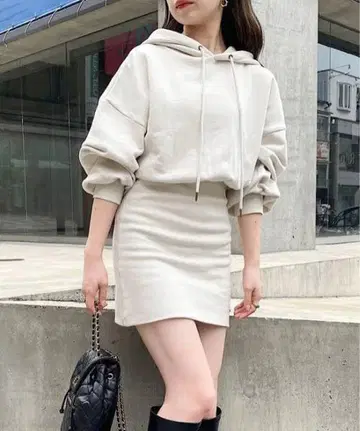 chico 후드 스웨트 리브 미니 원피스