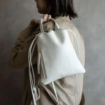 세로형 복조리 2WAY 미니백 천연 가죽 심플 숄더백 화이트