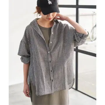 깅엄 체크 HEMP 론 루즈 셔츠 스픽 & 스팬