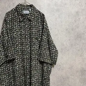 90년대 빈티지 반팔 패턴 셔츠 레이온 남성용 L 구제 의류 개성파