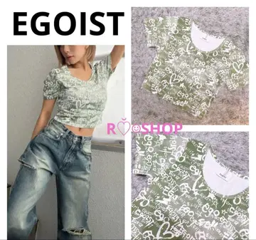 EGOIST 가공풍 전체 로고 티셔츠 에고이스트 그린 카키