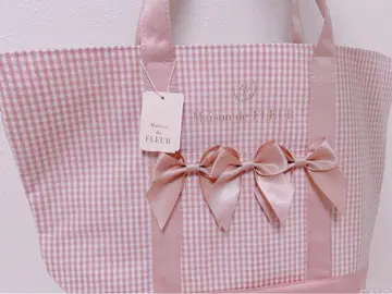 Maison de FLEUR 깅엄 체크 토트백 택 포함