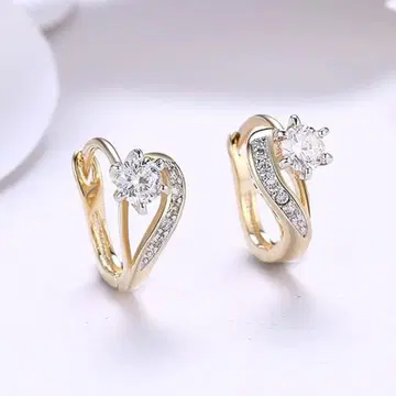 후프 귀걸이 여성용 샴페인 골드 지르코니아 심플