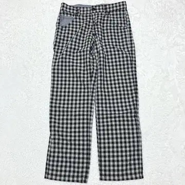 큐브 슈가 캐주얼 팬츠 S 깅엄 체크 네이비 면 린넨