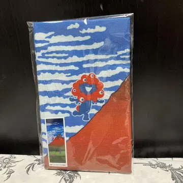 그림 수건  호쿠사이  부드럽게 솟은 빨간 후지산